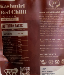 Handmade Heaven Kashmiri Red Chilli Powder Flavor-500gm